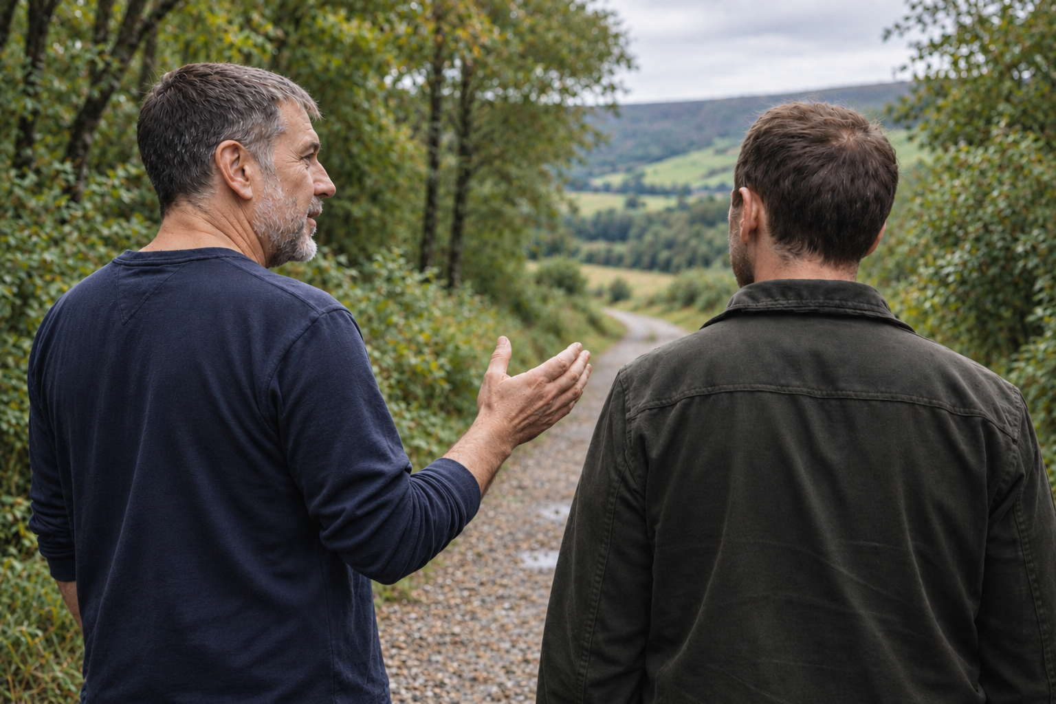 Paul Martin walking through a winter Peak District landscape during a Walk and Talk route